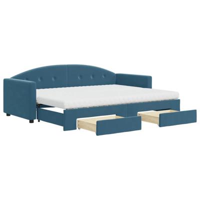 Slaapbank met onderschuifbed en lades 80x200 cm fluweel blauw - thumbnail
