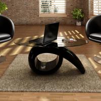 VidaXL Salontafel met ovaal glazen tafelblad hoogglans zwart - thumbnail