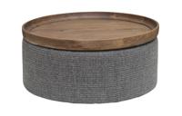 Tower Living Ronde Salontafel 'Ossana' Mangohout en stof, 80cm, kleur Grijs - thumbnail