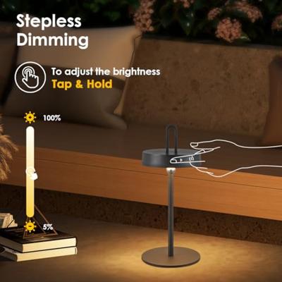 Draadloze Oplaadbare LED Tafellamp - Binnen & Buiten - Dimbaar - ø12.8 x 29 cm - Warmwit licht - 3000mAh - Zwart