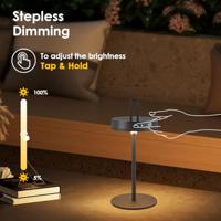 Draadloze Oplaadbare LED Tafellamp - Binnen & Buiten - Dimbaar - ø12.8 x 29 cm - Warmwit licht - 3000mAh - Zwart - thumbnail