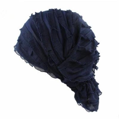 Moslim stapelen Cap Chiffon Fold tulband Cap chemotherapie Cap (marineblauw)