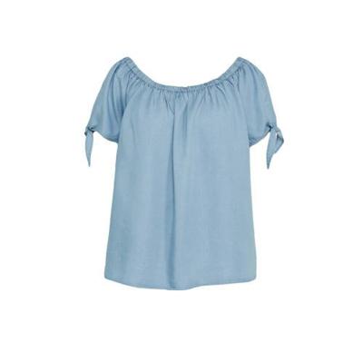Yesta off shoulder top Lana met plooien lichtblauw