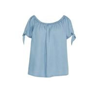 Yesta off shoulder top Lana met plooien lichtblauw - thumbnail