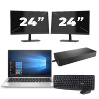 HP EliteBook 835 G7 - AMD Ryzen 7 PRO 4750U - 13 inch - 8GB RAM - 256GB SSD - Windows 11 Home + 2x 24 inch Monitor - thumbnail