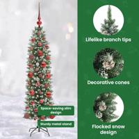 VidaXL Kunstmatige slanke kerstboom met 150 led groen en wit 120 cm - thumbnail