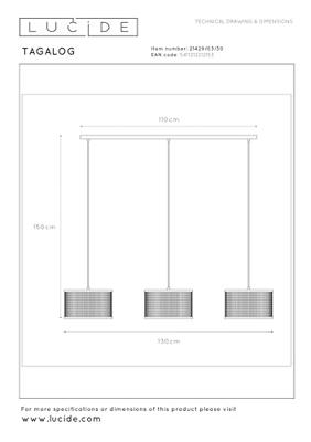 Lucide TAGALOG - Hanglamp - Ø 40 cm - 3xE27 - Zwart - Essential