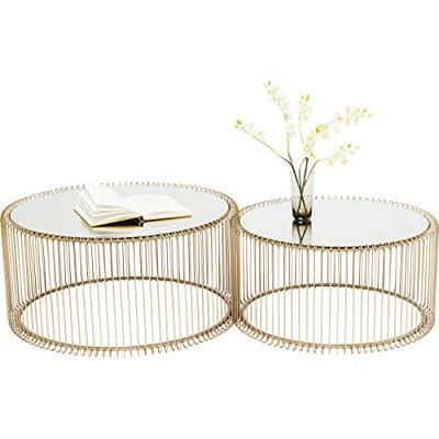 Kare Design Wire Salontafel - Set Van 2 - Messing Met Glas