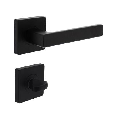 Deurkruk Hera op vierkant rozet 7mm nokken + WC-sluiting 7mm mat zwart