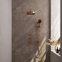 BRAUER Stripe Thermostatische Inbouw Regendouche - SET 11 - 25cm douchekop - gebogen muurarm - 3-standen handdouche - doucheslang - geïntegreerde glijstang - koper geborsteld PVD 5-GK-385 - thumbnail