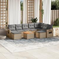10-delige Loungeset met kussens poly rattan beige - thumbnail