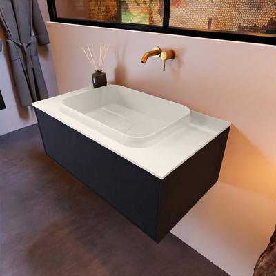 Badkamermeubelset Mondiaz Erin 80 cm met 1 Lade met RIDGE Wastafel Midden Linen Zonder Kraangaten Greeploos Mat Urban