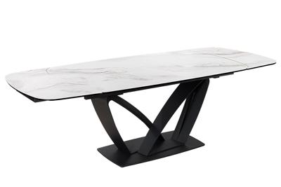 Uitschuifbare eettafel PAPILLON 180-260cm wit keramiek marmer zwart metaal - 45177