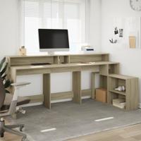 Bureau met LED-verlichting 200x104x91 cm hout sonoma eikenkleur - thumbnail
