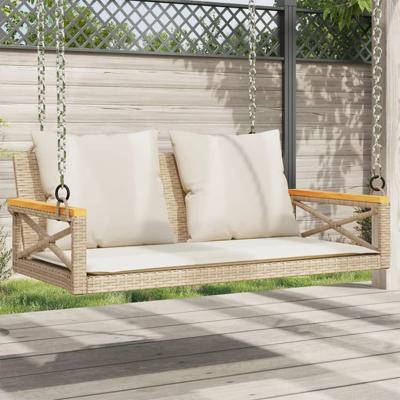 Schommelbank met kussens 109x62x40 cm poly rattan beige Schommelbank met kussens 109x62x40 cm poly rattan beige