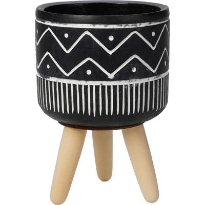 Bloempot 10x15cm zwart/wit