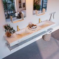 MONDIAZ ALAN-DLUX 200cm planchet Frappe. Vrijhangende wastafel CLOUD dubbel 2 kraangaten, kleur Frappe. - thumbnail