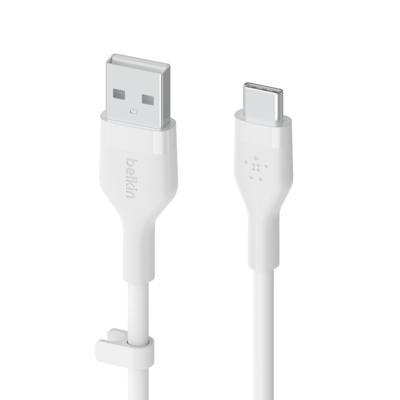 Belkin BoostCharge Flex siliconen USB Type C/A-kabel, USB-IF-gecertificeerde USB-C-laadkabel voor iPhone 16, iPhone 15 Plus/Pro/Pro Max, Samsung Galaxy S24, Pixel, iPad, Nintendo Switch, 2 m, wit