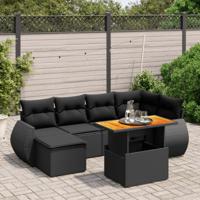 7-delige Loungeset met kussens poly rattan zwart - thumbnail