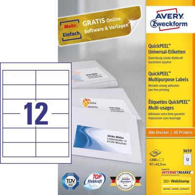 Etiket avery 3659 97x42.3mm wit 1200st Etiket avery 3659 97x42.3mm wit 1200st