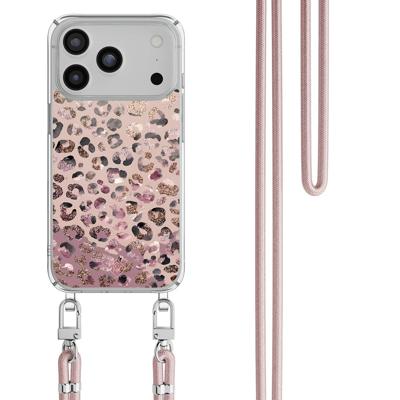 iPhone 17 Pro hoesje met rosegoud koord - Rosé Leopard