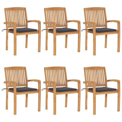 Tuinstoelen stapelbaar 6 st met kussens massief teakhout