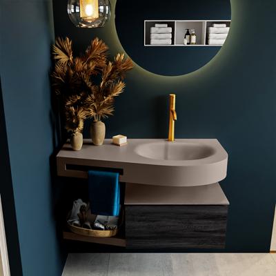 MONDIAZ RIVA 100cm badmeubel onderkast / planchet kleur Antracite met 1 lade. Wastafel DULCET rechts 1 kraangat kleur Smoke.