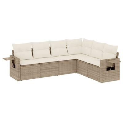 7-delige Loungeset met kussens poly rattan beige - thumbnail