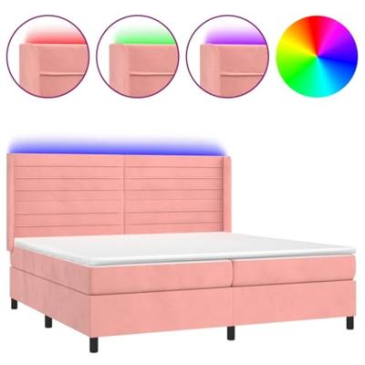 Boxspring met matras en LED fluweel roze 200x200 cm