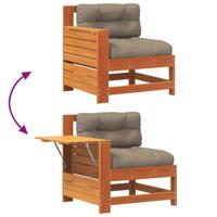 Tuinbank met armleuning en kussen massief grenenhout wasbruin - thumbnail