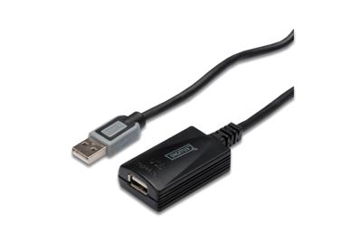 DIGITUS Actieve USB 2.0 verlengkabel - Repeater kabel - USB A male naar USB A female - 5 m - 480 Mbit/s - Plug & Play - Voeding via USB - Zwart