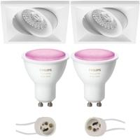Pragmi Qiundo Pro - Inbouw Vierkant - Mat Wit - Kantelbaar - 80mm - Philips Hue - LED Spot Set GU10 - White and Color Ambiance - Bluetooth - thumbnail