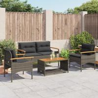 4-delige Loungeset met kussens poly rattan grijs - thumbnail
