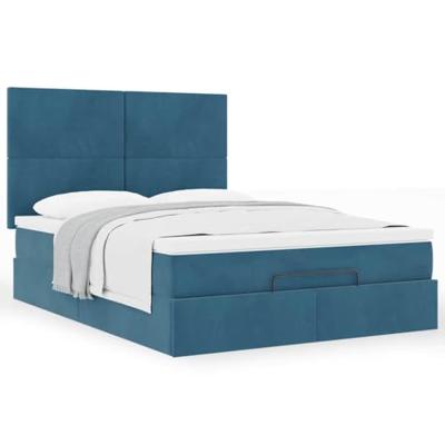 Ottoman bed met matrassen 140x190cm fluweel donkerblauw