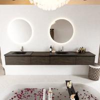 MONDIAZ BUKLA 280cm badmeubel met module 60 links kleur Dark Brown met 4 lades. Wastafel CLOUD dubbel 2 kraangaten kleur Urban. - thumbnail