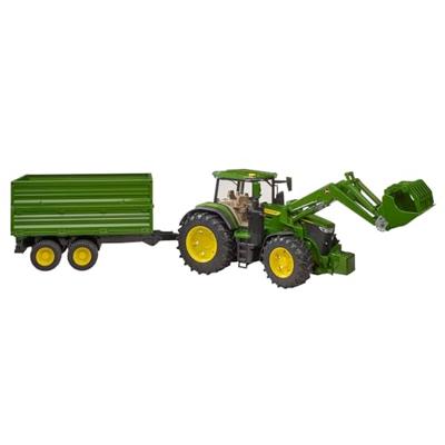 John Deere 7R 350 met voorlader en trailer van Bruder