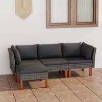 4-delige Loungeset met kussens poly rattan grijs - thumbnail