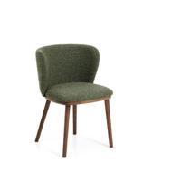 Kave Home Ciselia eetkamerstoel dik chenille Groen poot donker hout - thumbnail