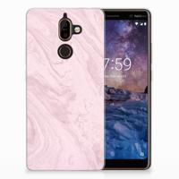 Nokia 7 Plus TPU Siliconen Hoesje Marble Pink - Origineel Cadeau Vriendin - thumbnail