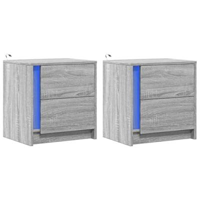 Nachtkastjes met LED-verlichting 2 st bewerkt hout grijs sonoma