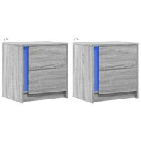 Nachtkastjes met LED-verlichting 2 st bewerkt hout grijs sonoma - thumbnail