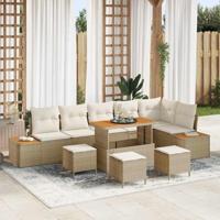 10-delige Tuinbankenset met kussens poly rattan acacia beige - thumbnail