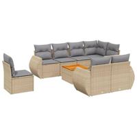 9-delige Loungeset met kussens poly rattan beige - thumbnail