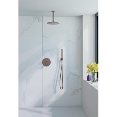 Fortifura Calvi inbouw Regendoucheset - rond - thermostatisch - plafondarm - 25cm hoofddouche - staaf handdouche - Geborsteld koper PVD (Koper) SW970038/SW970041/SW970042/SW970045/SW970046/SW970