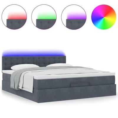 Ottoman bed met matras en LED's 160x200cm fluweel donkergrijs