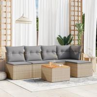 6-delige Loungeset met kussens poly rattan beige - thumbnail