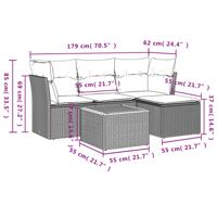 5-delige Loungeset met kussens poly rattan zwart - thumbnail