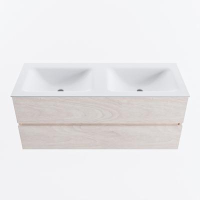 MONDIAZ VICA 120cm badmeubel onderkast Underlayment 2 lades. Wastafel CLOUD dubbel zonder kraangat, kleur Talc.