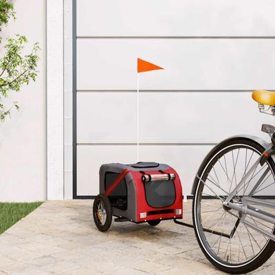 Hondenfietstrailer oxford stof en ijzer rood en grijs Hondenfietstrailer oxford stof en ijzer rood en grijs