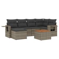 7-delige Loungeset met kussens poly rattan grijs - thumbnail
